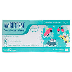 Cubrebocas Pediatrico Tricapa 3 Pliegos Verde con Carros con Elastico Caja C/50