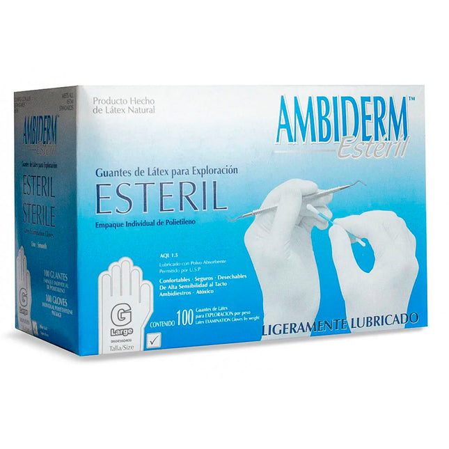 Guante Esteril Grande Clasico Latex Desechable Bajo en Polvo Liso Blanco Caja C/100