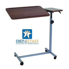 Mesa Puente con Bandeja Inclinable Cafe Altura Ajustable C/perilla Base H C/4 Ruedas