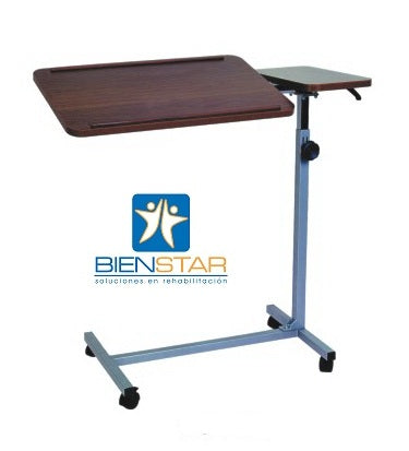 Mesa Puente con Bandeja Inclinable Cafe Altura Ajustable C/perilla Base H C/4 Ruedas