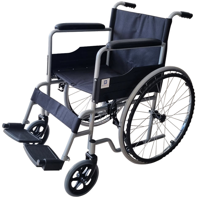 Silla de Ruedas de Acero Esmaltada de 18 Pulg (45.72 Cm) Gris Cańuela Pierneras Fijas 115 Kg