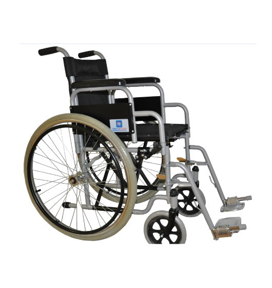 Silla de Ruedas de Acero Esmaltada Pediatrica 34 Cm Gris Neumatica Pie y Bra Desmontables 90 Kg