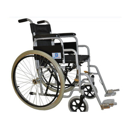 Silla de Ruedas de Acero Esmaltada Pediatrica 34 Cm Gris Neumatica Pie y Bra Desmontables 90 Kg