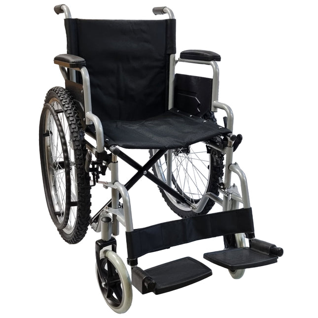 Silla de Ruedas con Llanta Delantera Solida Todo Terreno de Acero Esmaltada de 18 Pulg (45.72 Cm) Gris Pie y Bra Desmontables 120 Kg