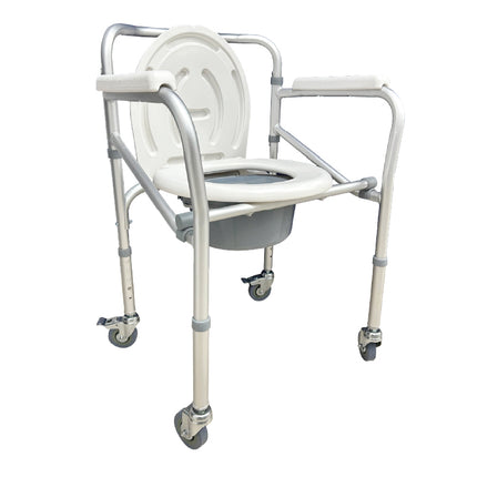 Silla Comodo Ruedas 3 Pulg Aluminio Anodizado Frenos 90 Kg