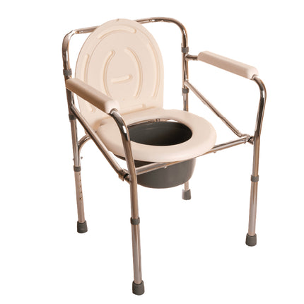 SILLA COMODO S/RUEDAS BRAZO FIJO ACERO CROMADO PLEGABLE 110 kg