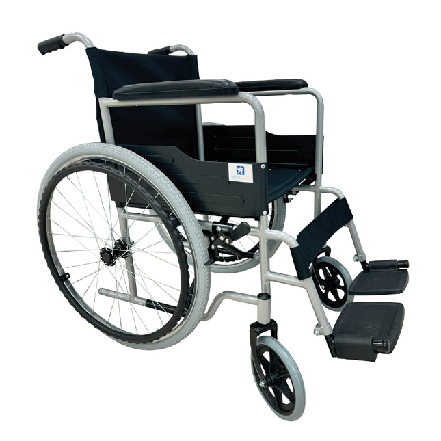 Silla de Ruedas de Acero Esmaltado Gris con Llantas Neumáticas (18") | Bienstar BIBME4611-N