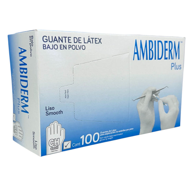 Guante No Esteril Chico Plus Latex Desechable Bajo en Polvo Liso Blanco Caja C/100