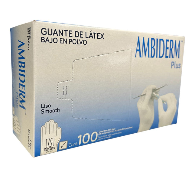 Guante No Esteril Mediano Plus Latex Desechable Bajo en Polvo Liso Blanco Caja C100