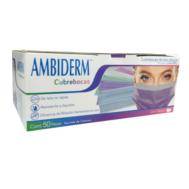Cubrebocas Adulto Tricapa 3 Pliegos Colorfull con Elastico Caja C/50