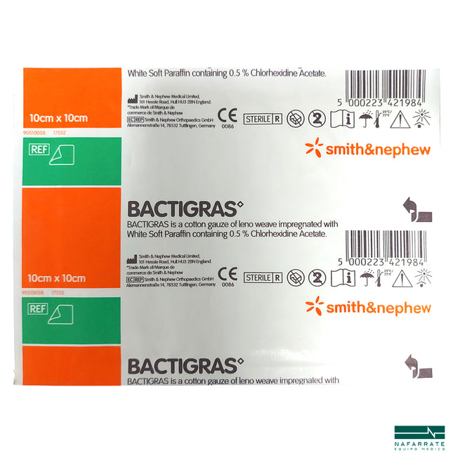 Bactigras 10 X 10 Cm Gasa Parafinada con 0.5 de Clorhexidina