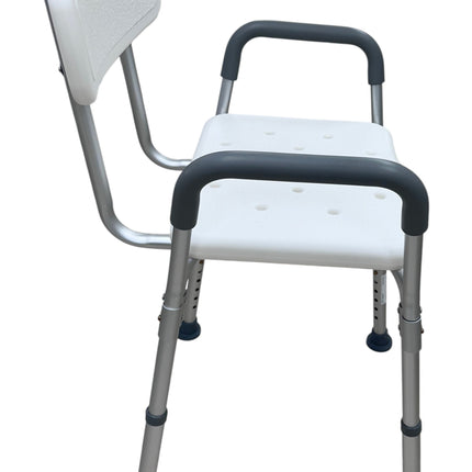 Banco para Ducha de Aluminio con Respaldo y Agarraderas Blanco, Capacidad 110 kg