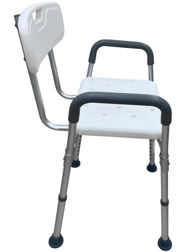 Banco para Ducha de Aluminio con Respaldo y Agarraderas Blanco, Capacidad 110 kg
