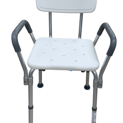Banco para Ducha de Aluminio con Respaldo y Agarraderas Blanco, Capacidad 110 kg
