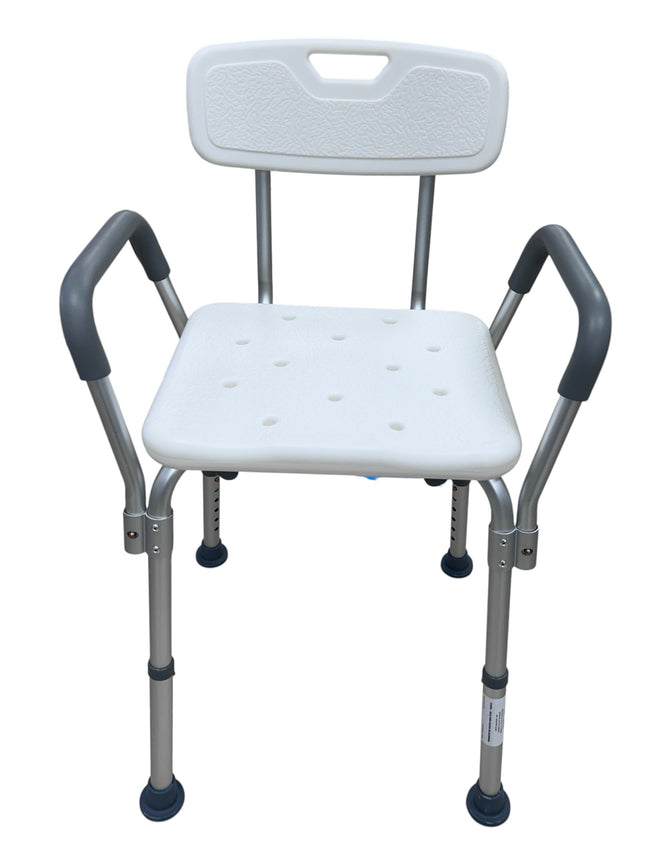 Banco para Ducha de Aluminio con Respaldo y Agarraderas Blanco, Capacidad 110 kg