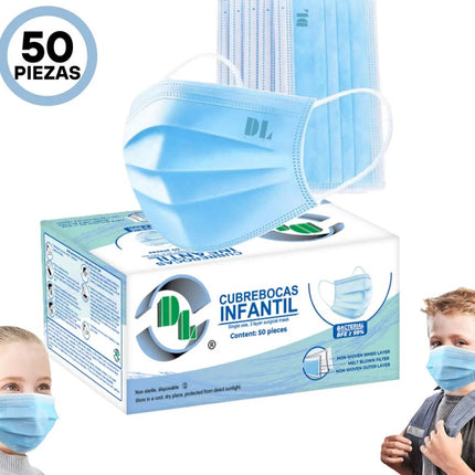 Dentilab Cubrebocas Tricapa Infantil - Caja con 50 Piezas - Mascarilla Desechable para Niños