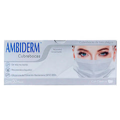 Cubrebocas Adulto Tricapa 3 Pliegos Blanco con Elastico Caja C/50