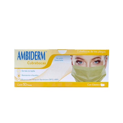 Cubrebocas Tricapa con Elástico Ambiderm | Caja con 50 Piezas