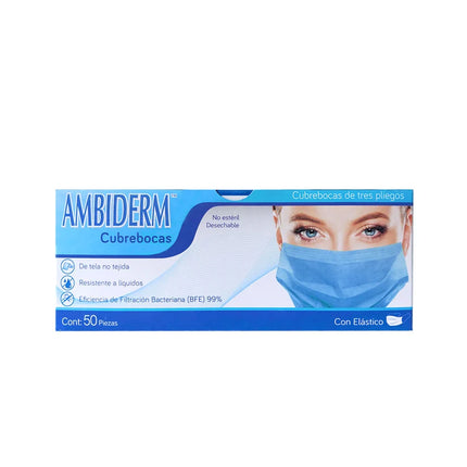 Cubrebocas Tricapa con Elástico Ambiderm | Caja con 50 Piezas