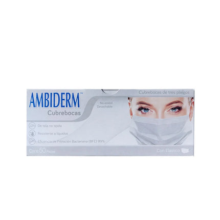 Cubrebocas Tricapa con Elástico Ambiderm | Caja con 50 Piezas