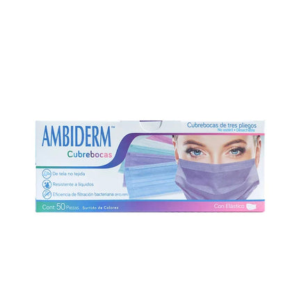 Cubrebocas Tricapa con Elástico Ambiderm | Caja con 50 Piezas