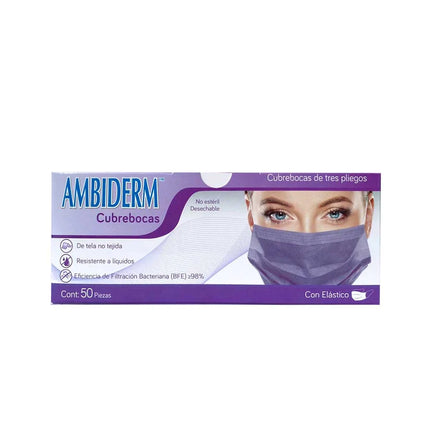 Cubrebocas Tricapa con Elástico Ambiderm | Caja con 50 Piezas