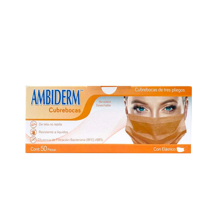 Cubrebocas Tricapa con Elástico Ambiderm | Caja con 50 Piezas