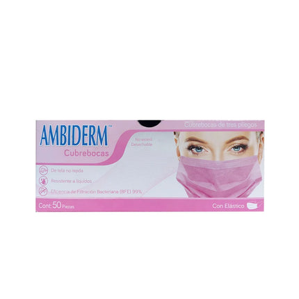 Cubrebocas Tricapa con Elástico Ambiderm | Caja con 50 Piezas