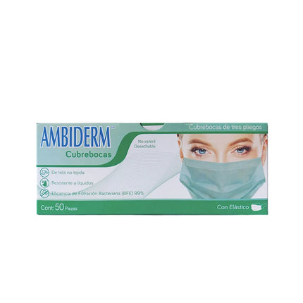 Cubrebocas Tricapa con Elástico Ambiderm | Caja con 50 Piezas