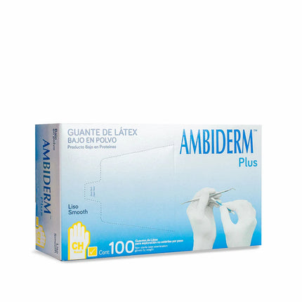 Guantes de Látex No Estériles Ambiderm Plus Bajo en Polvo Caja con 100 Piezas