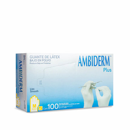 Guantes de Látex No Estériles Ambiderm Plus Bajo en Polvo Caja con 100 Piezas