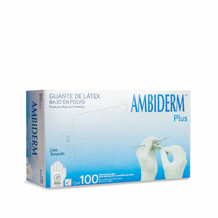 Guantes de Látex No Estériles Ambiderm Plus Bajo en Polvo Caja con 100 Piezas
