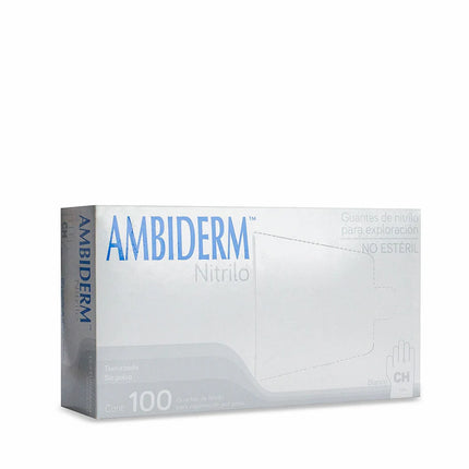 Guantes de Nitrilo Ambiderm® No Estériles Desechables Libres de Látex y sin Polvo Caja con 100 Piezas