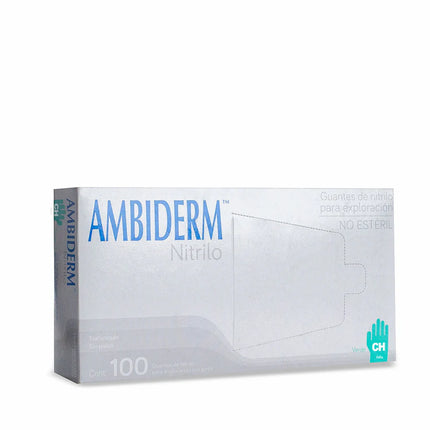 Guantes de Nitrilo Ambiderm® No Estériles Desechables Libres de Látex y sin Polvo Caja con 100 Piezas