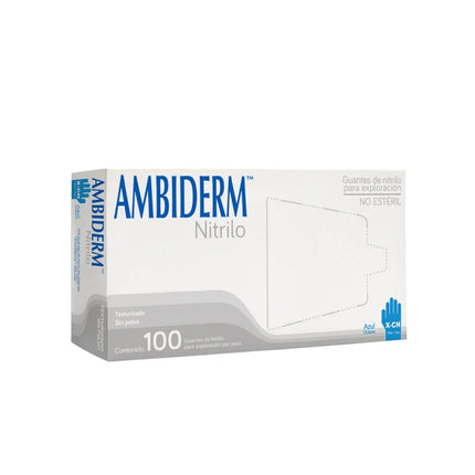 Guantes de Nitrilo Ambiderm® No Estériles Desechables Libres de Látex y sin Polvo Caja con 100 Piezas