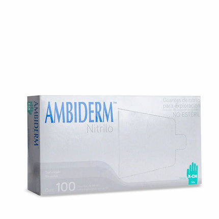 Guantes de Nitrilo Ambiderm® No Estériles Desechables Libres de Látex y sin Polvo Caja con 100 Piezas