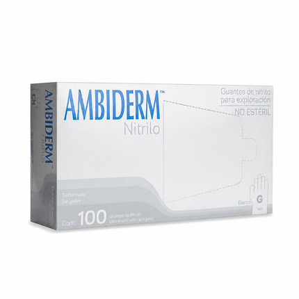 Guantes de Nitrilo Ambiderm® No Estériles Desechables Libres de Látex y sin Polvo Caja con 100 Piezas