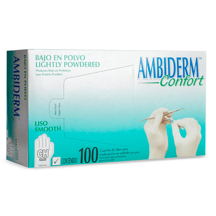 Guante No Esteril Chico Confort Latex Desechable Bajo en Polvo Liso Blanco Caja C/100