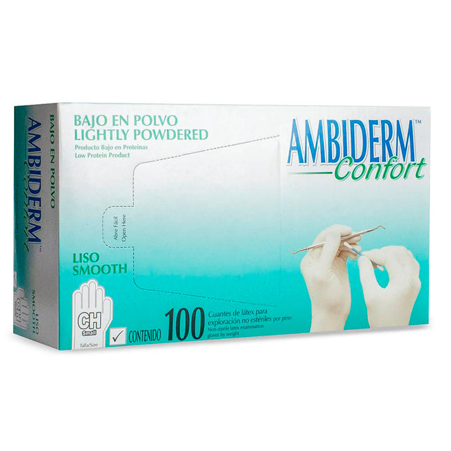 Guante No Esteril Chico Confort Latex Desechable Bajo en Polvo Liso Blanco Caja C/100