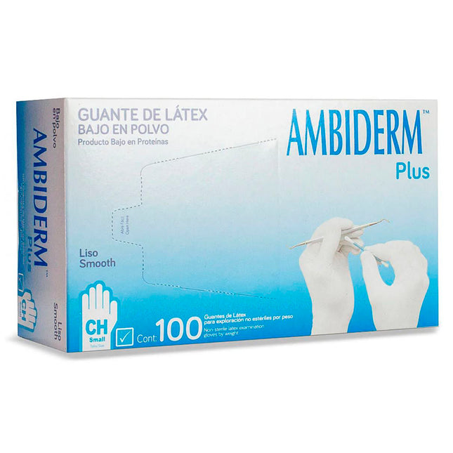 Guante No Esteril Chico Plus Latex Desechable Bajo en Polvo Liso Azul Caja C/100