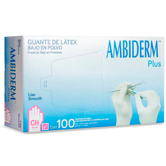 Guante No Esteril Chico Plus Latex Desechable Bajo en Polvo Liso Rosa Caja C/100