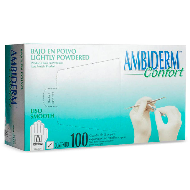 Guante No Esteril Mediano Confort Latex Desechable Bajo en Polvo Liso Blanco Caja C/100