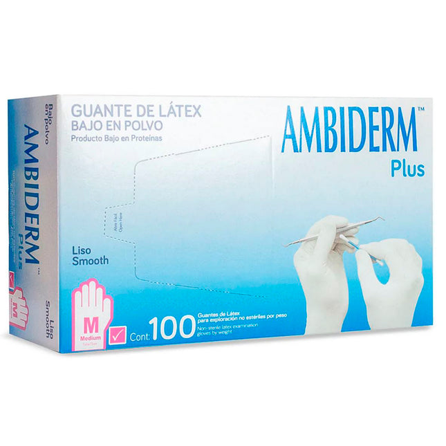 Guante No Esteril Mediano Plus Latex Desechable Bajo en Polvo Liso Rosa Caja C/100