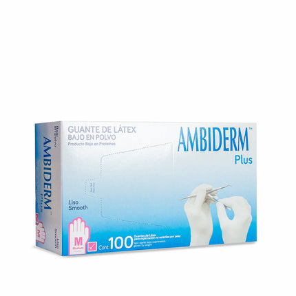 Guantes de Látex No Estériles Ambiderm Plus Bajo en Polvo Caja con 100 Piezas