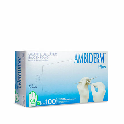 Guantes de Látex No Estériles Ambiderm Plus Bajo en Polvo Caja con 100 Piezas