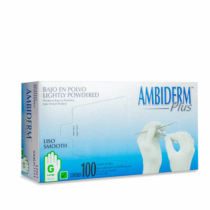 Guantes de Látex No Estériles Ambiderm Plus Bajo en Polvo Caja con 100 Piezas