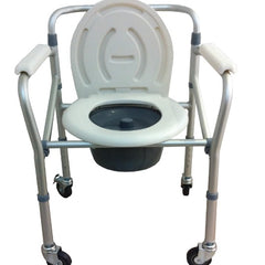 Silla Comodo Ruedas 3 Pulg Aluminio Anodizado Frenos 90 Kg