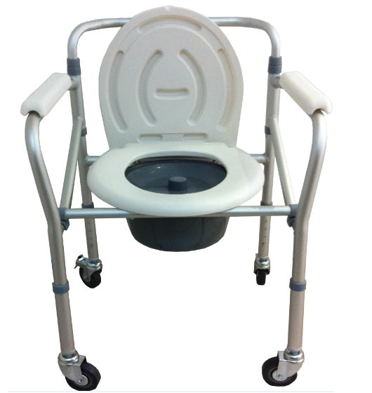 Silla Comodo Ruedas 3 Pulg Aluminio Anodizado Frenos 90 Kg