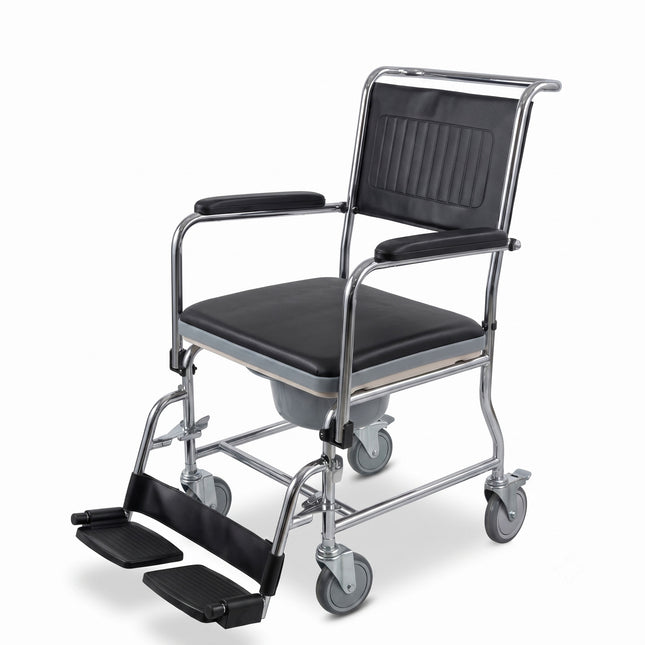 Bienstar Silla Cómodo con Ruedas | Cromada | Brazos Abatibles y Pierneras Desmontables | Modelo 8015A