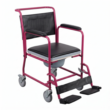 Silla cómodo con ruedas de 5 pulgadas color tinto, marco pintado en polvo, 
brazos fijos y pierneras desmontables, modelo 815B capacidad 100 kg — Nafarrate